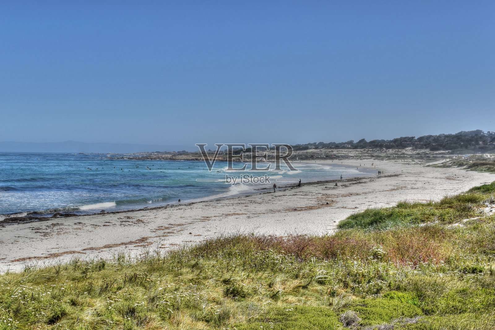 海滨木板路,西班牙湾高尔夫球场,卵石滩,加利福尼亚州照片摄影图片