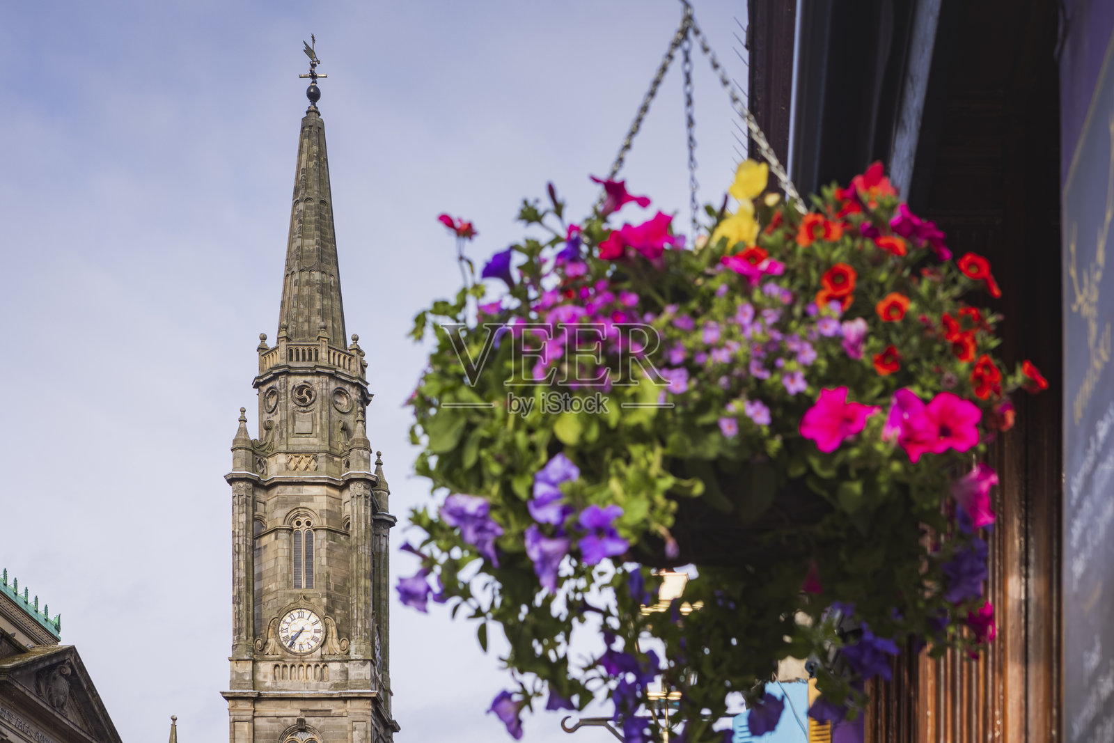 苏格兰首府爱丁堡皇家英里上的特隆教堂(Tron Kirk)钟楼,这是一座前教区教堂照片摄影图片