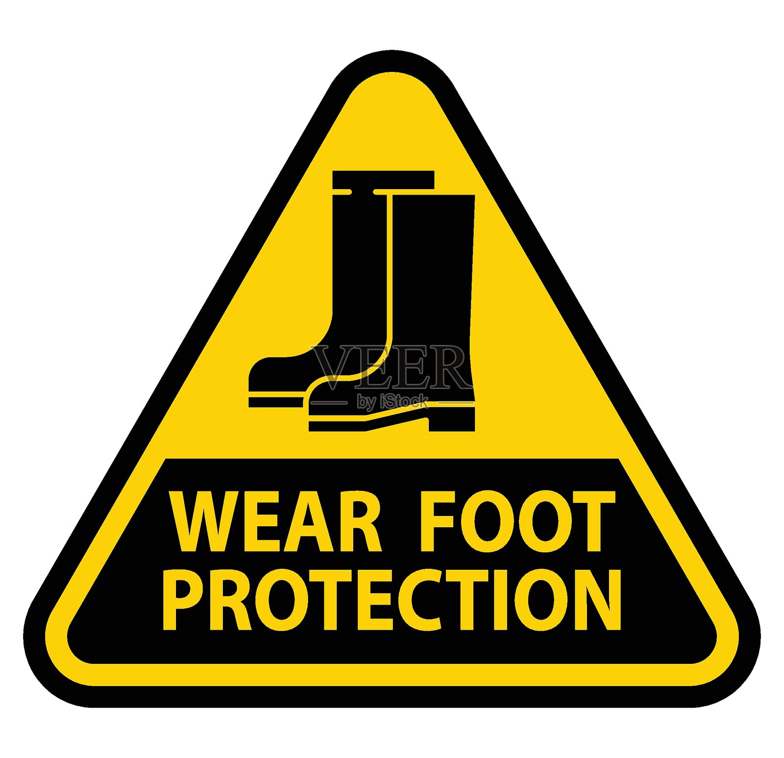 注意!三角警示标志,提醒注意足部防护,需穿戴安全靴插画图片素材