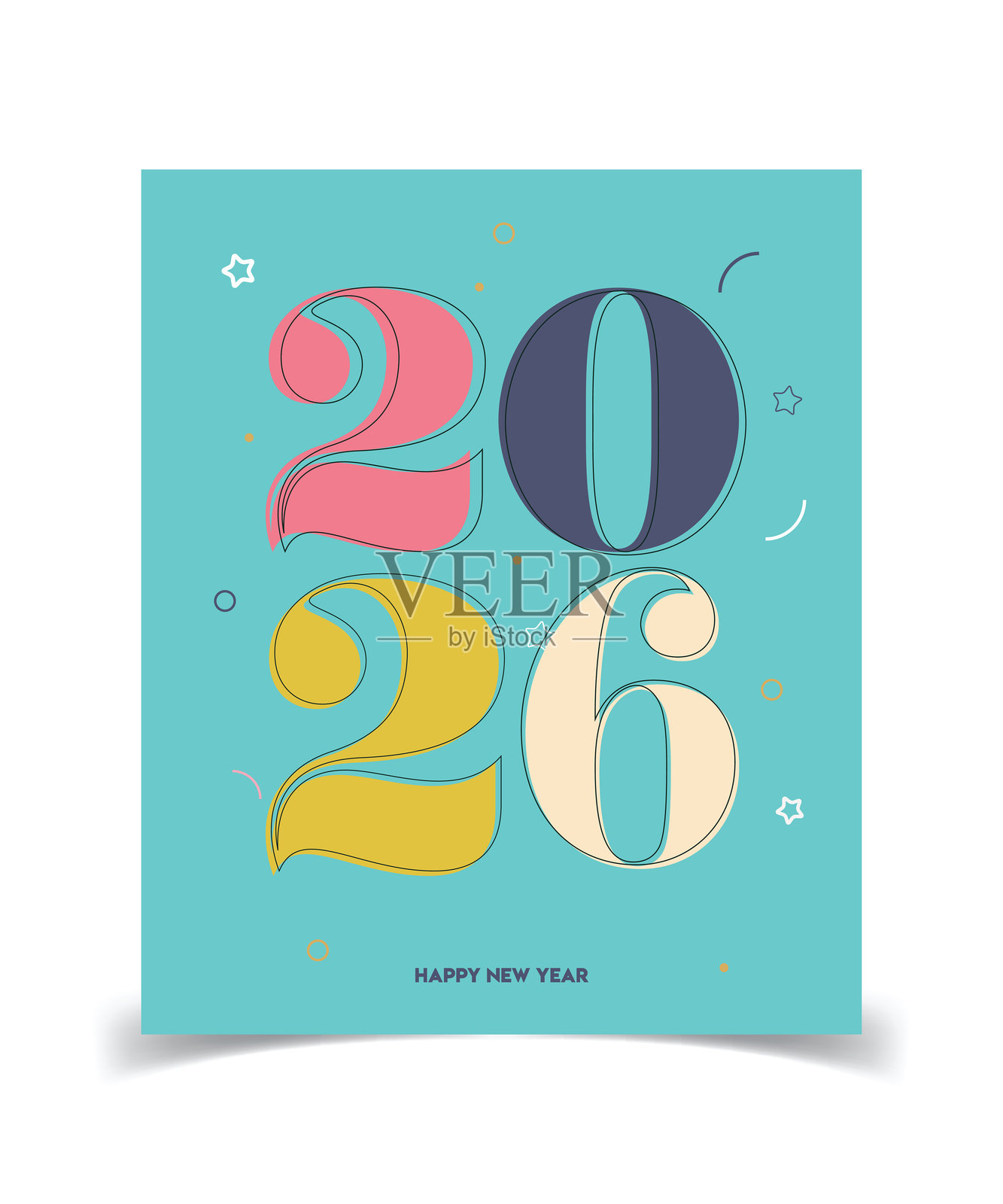 2026新年快乐。贺卡、横幅、海报。矢量图。插画图片素材