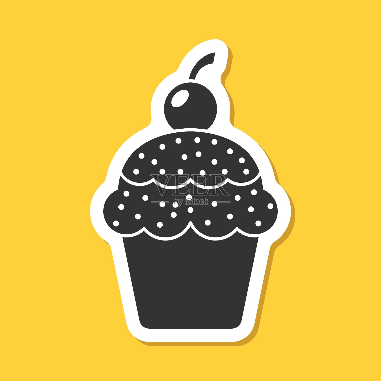 扁平风格的甜点贴纸图标。纸杯蛋糕矢量图,背景孤立。松饼标志商业概念。插画图片素材