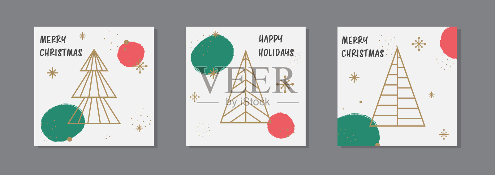 抽象圣诞树卡片集。几何概念。矢量图插画图片素材