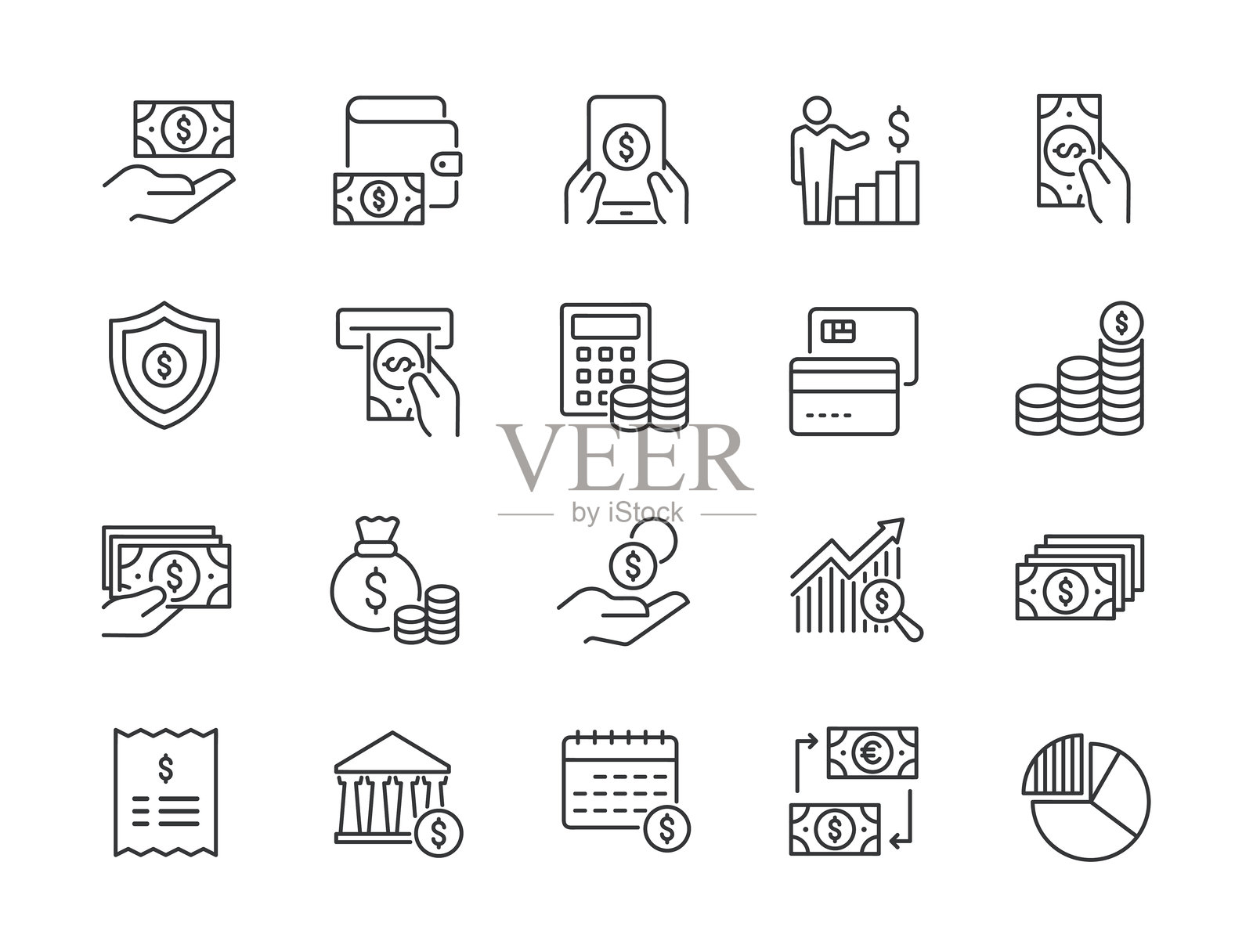 金融图标 - 可编辑描边细线系列图标插画图片素材