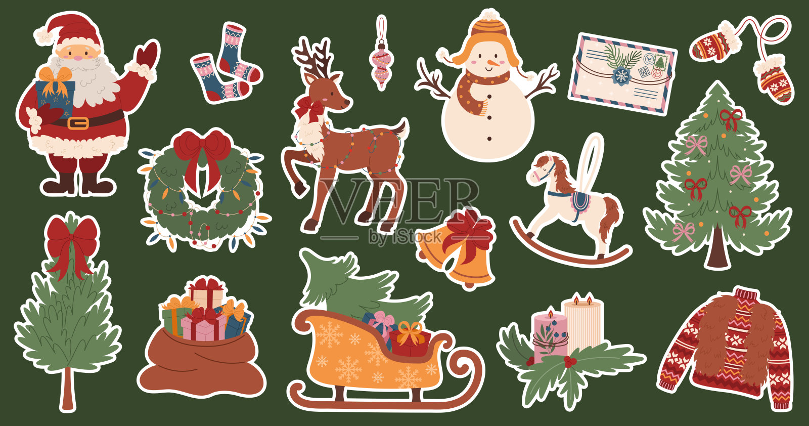 一套舒适的圣诞贴纸插画图片素材