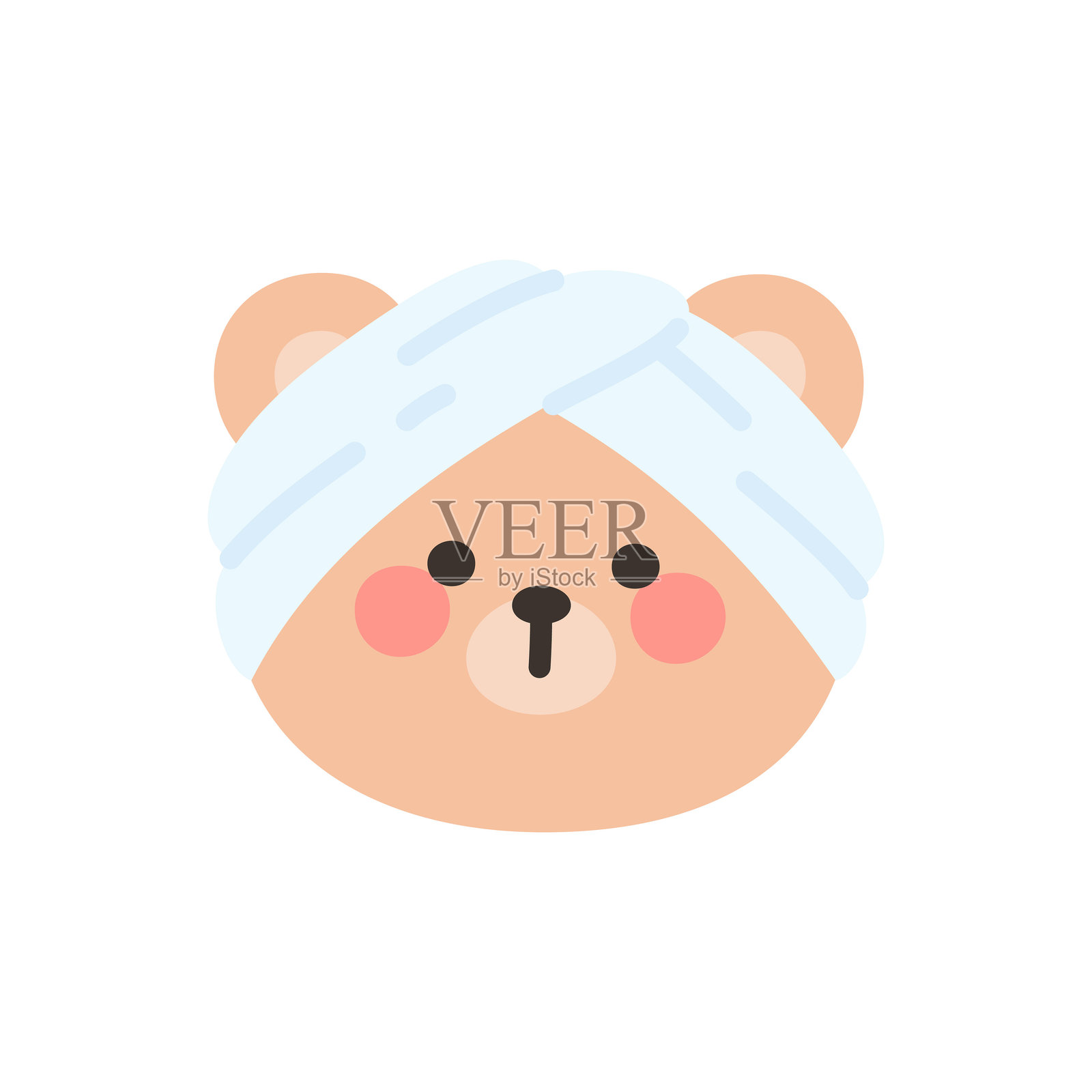 韩式风格的熊头卡通,戴着白色毛巾头巾的矢量图插画图片素材