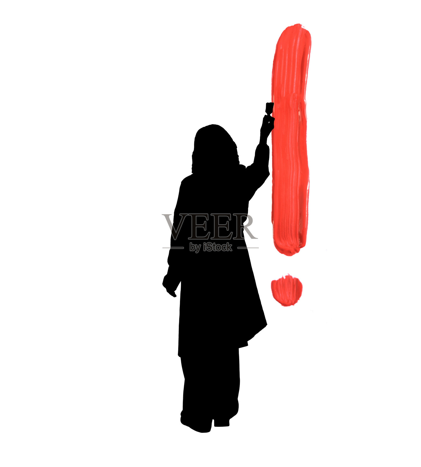 一位女士用画笔绘制红色感叹号的摄影插画插画图片素材