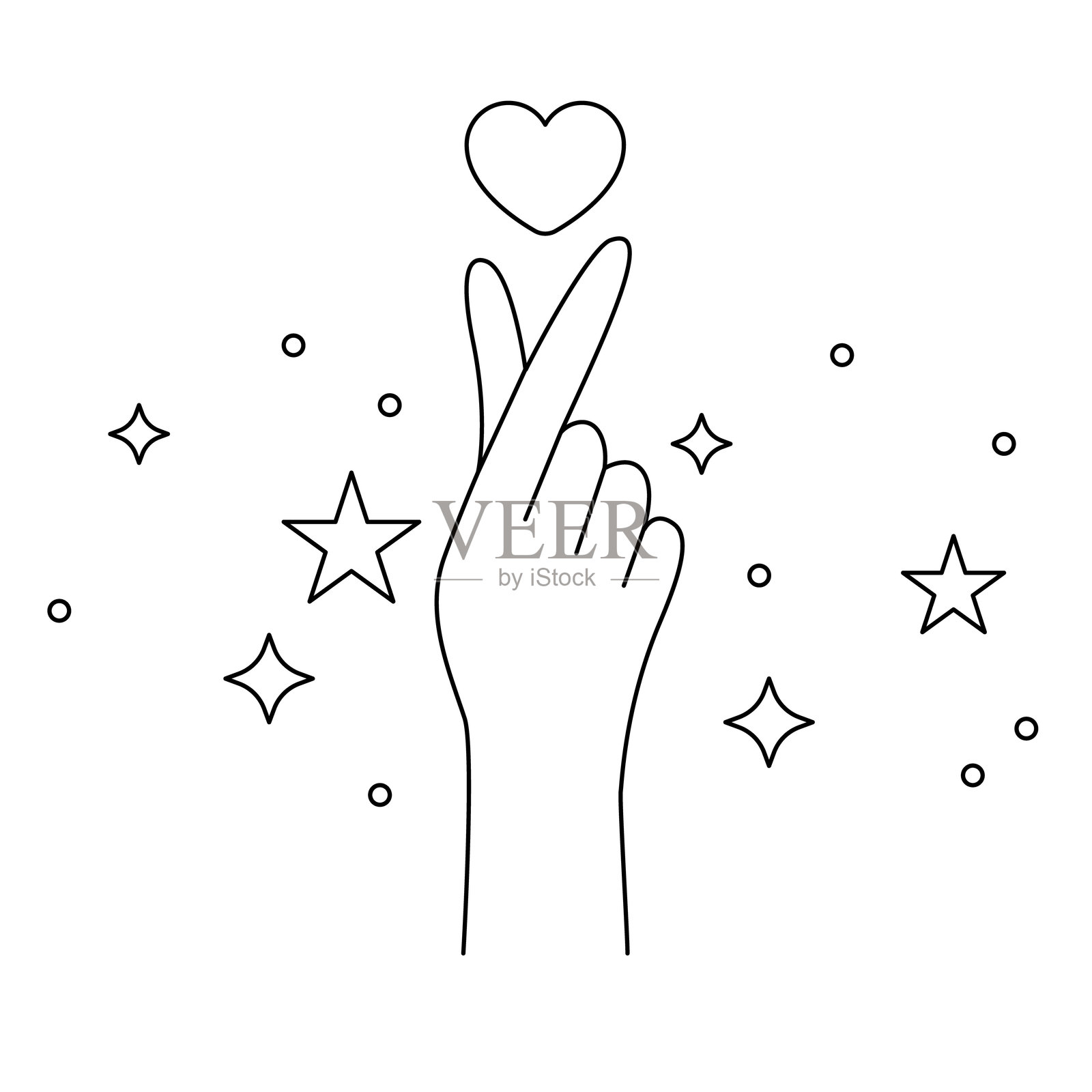 韩式手指心形矢量线条符号。韩式爱心手势符号插画图片素材