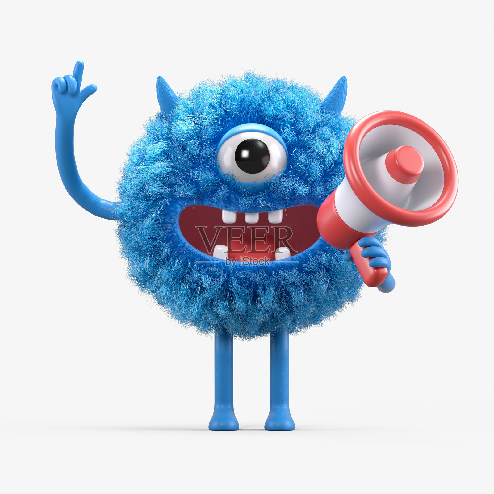 毛茸茸的可爱怪物拿着扩音器照片摄影图片