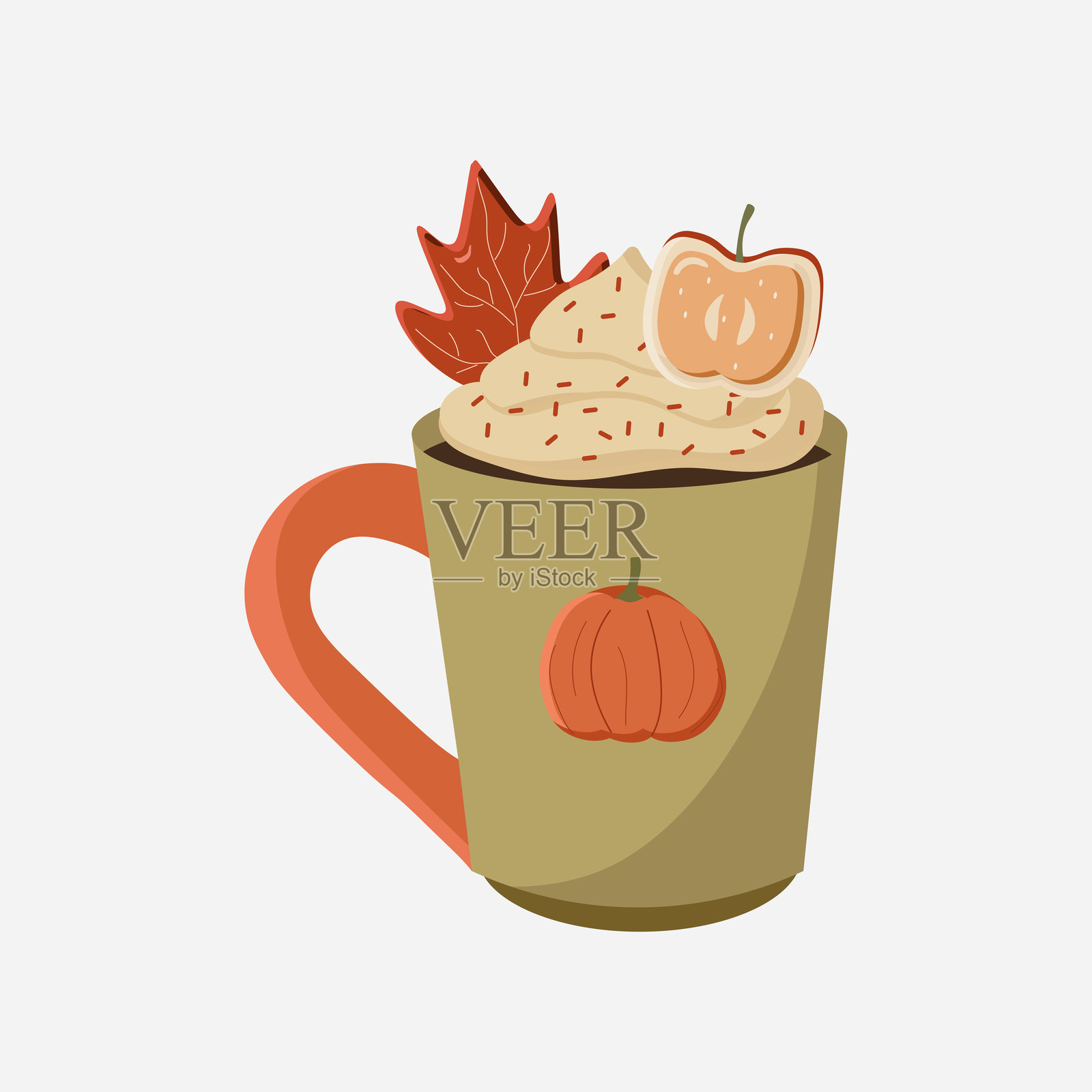 秋季香草巧克力饮品。南瓜杯。矢量图插画图片素材