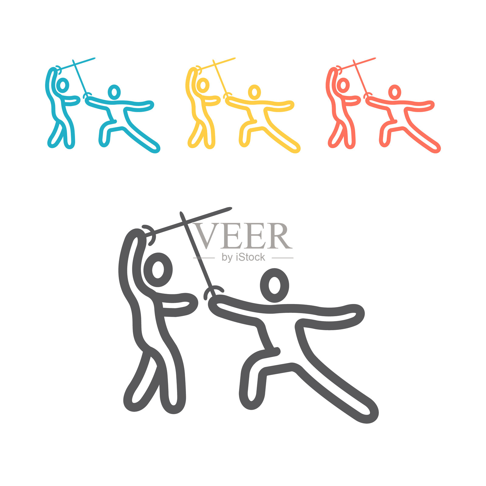 剑客线条图标。适用于网页图形的矢量标志。插画图片素材