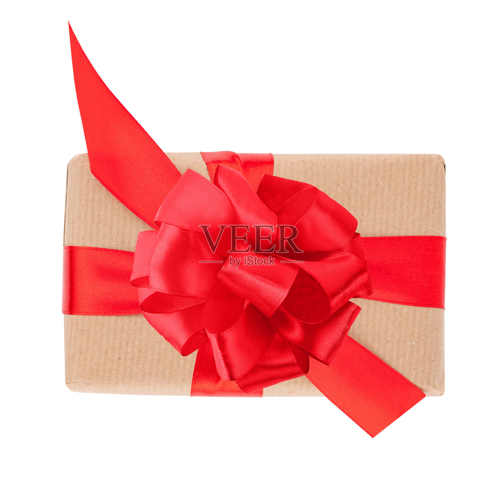 红丝带蝴蝶结的棕色牛皮纸礼品盒——节日礼物,孤立在白色背景上照片摄影图片