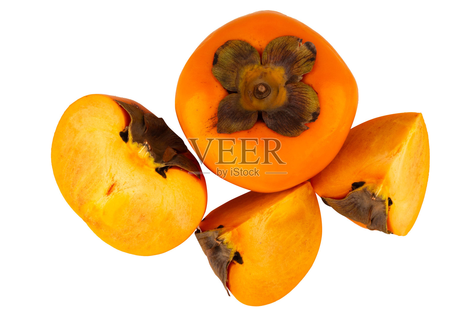 柿子,孤立在白色背景上,一堆,切片,切块,一半,一块照片摄影图片