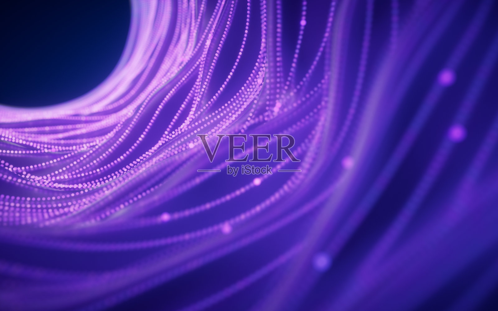 流动的曲线和粒子,带有环形,3D渲染。照片摄影图片