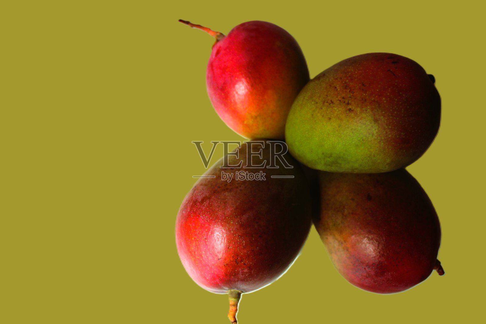 多汁有机芒果的构图。健康食品概念。横向照片,带有浅粉彩黄色背景和文字照片摄影图片