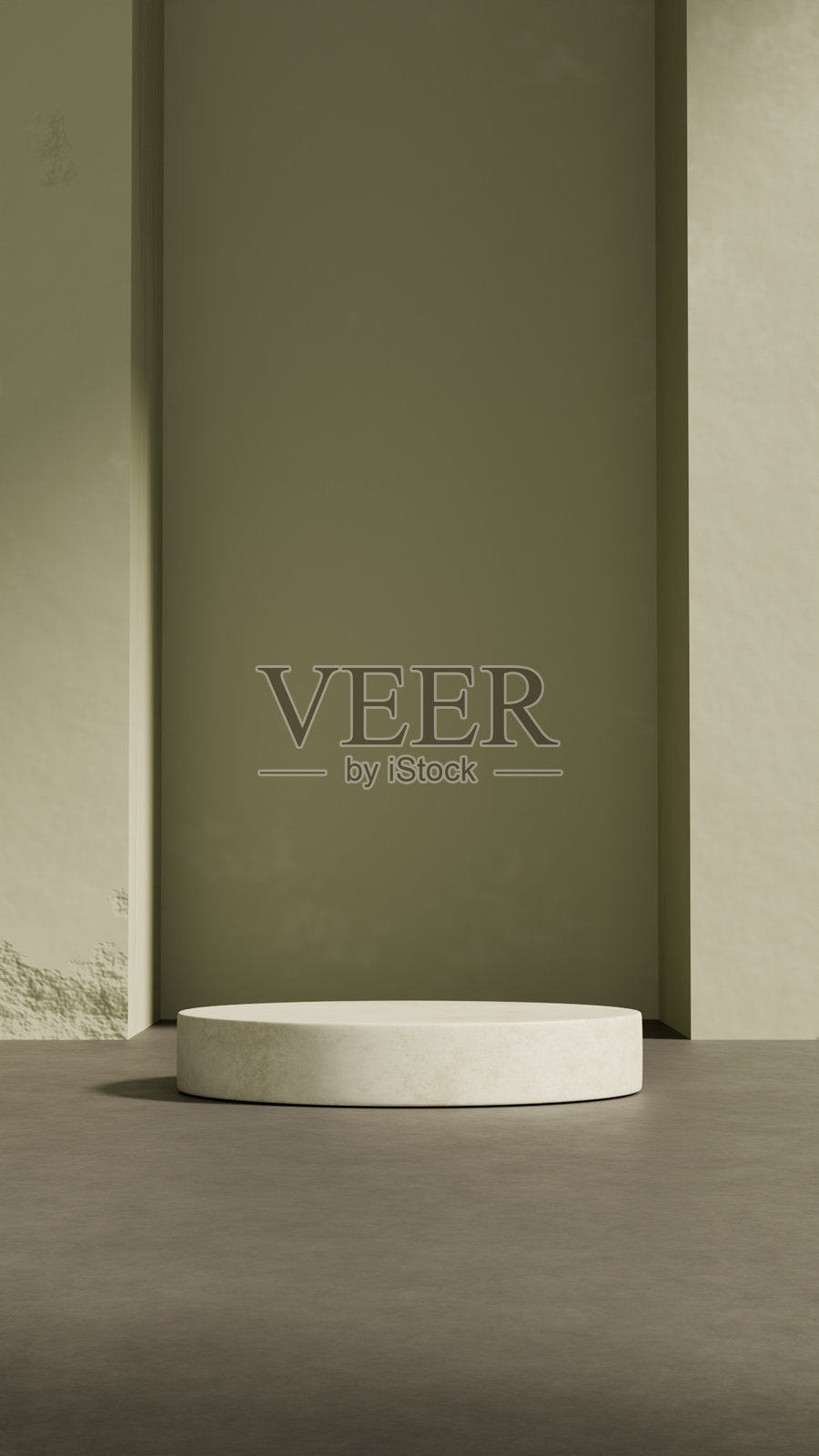 极简橄榄色领奖台,配有自然光背景照片摄影图片
