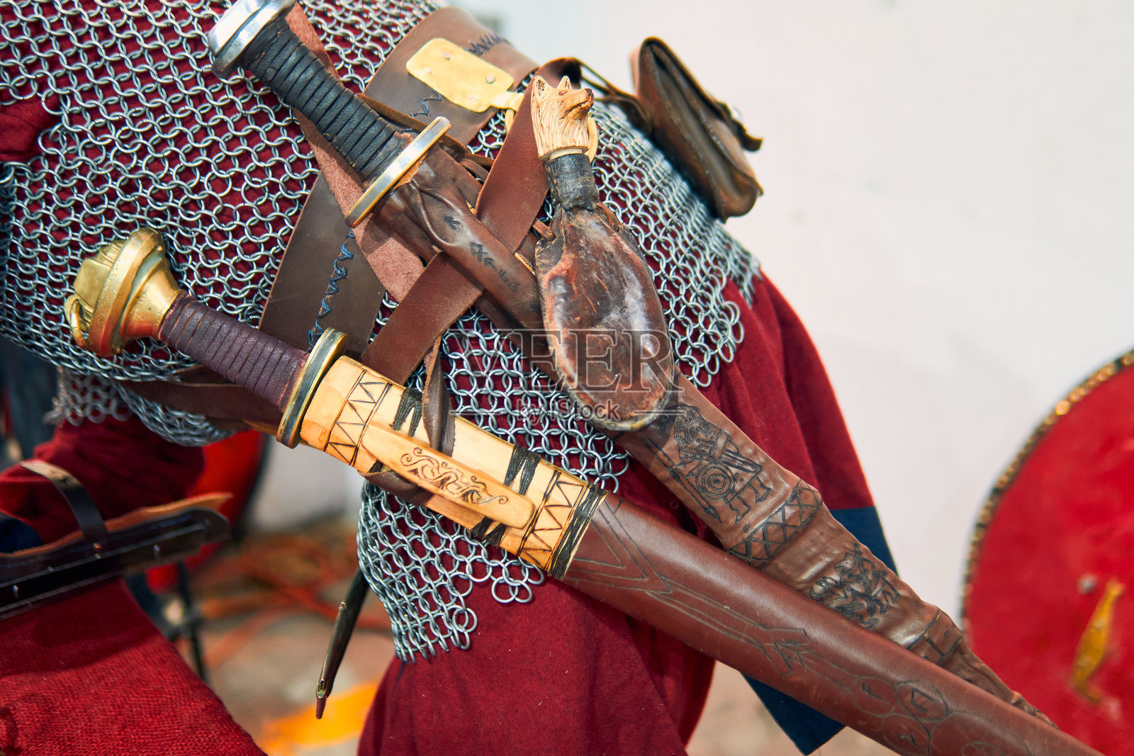 中世纪装饰品的高度细节视图。具有古董风格照片摄影图片