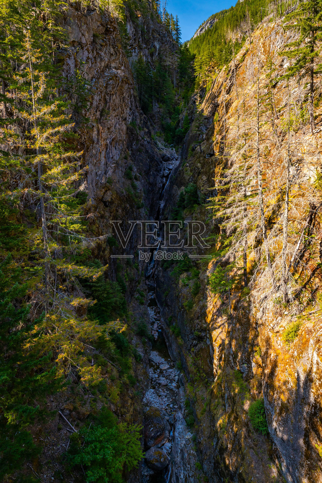 北喀斯喀特国家公园的峡谷溪瀑布照片摄影图片