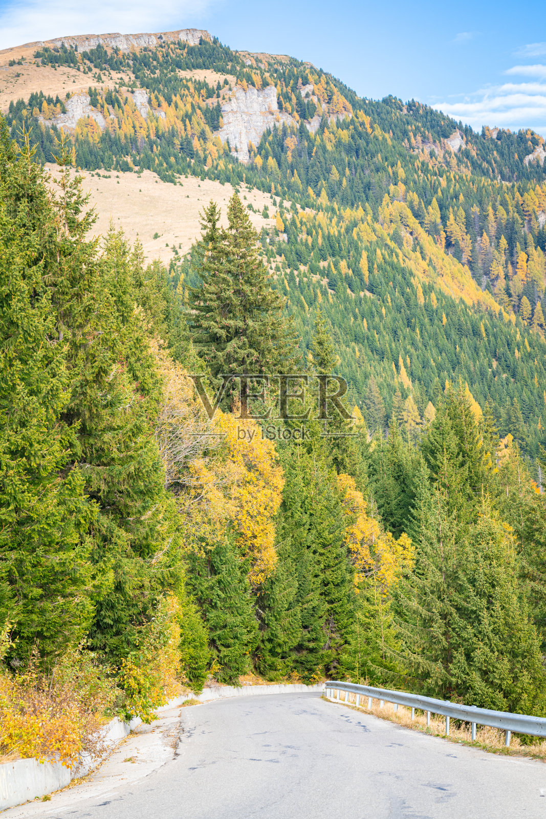 罗马尼亚的特兰斯布切吉山公路,穿过秋季森林和风景如画的山丘照片摄影图片