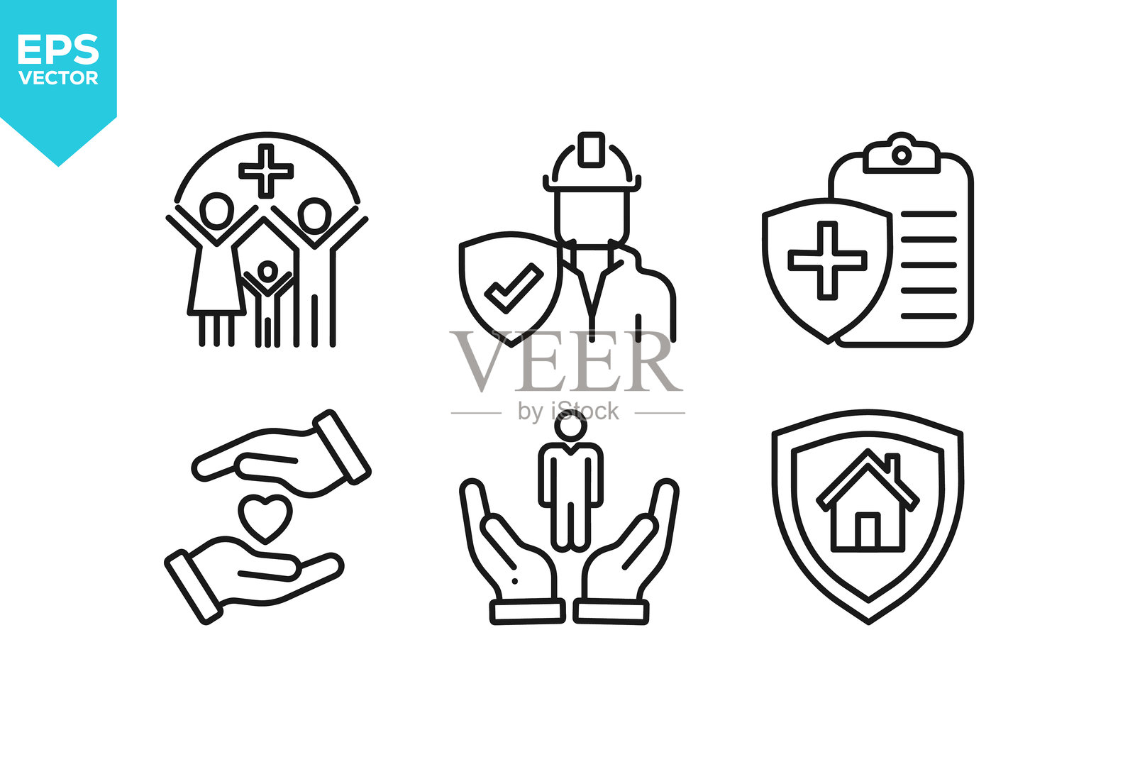 保险线条图标集,保险大纲图标合集插画插画图片素材