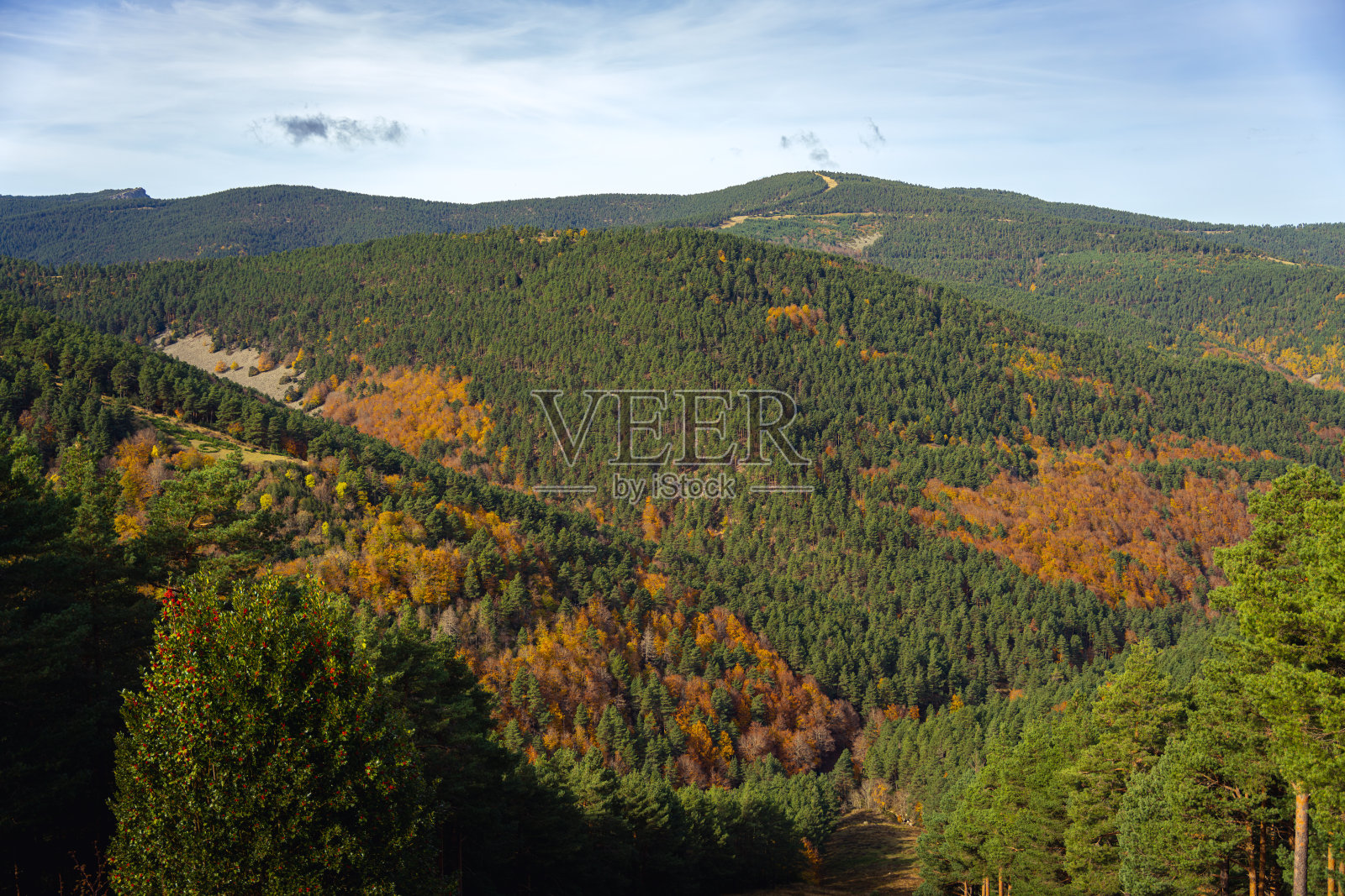西班牙拉里奥哈省塞博列拉山脉自然公园卡梅罗斯地区普恩特拉瀑布之路的秋季景色照片摄影图片