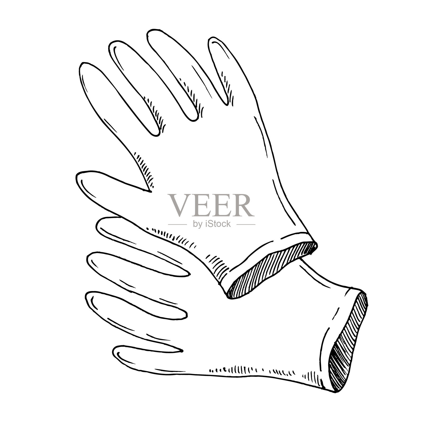 农业工作用手套。矢量墨水风格手工插画。适用于包装设计、卡片、封面、印刷品、产品标签和织物。插画图片素材