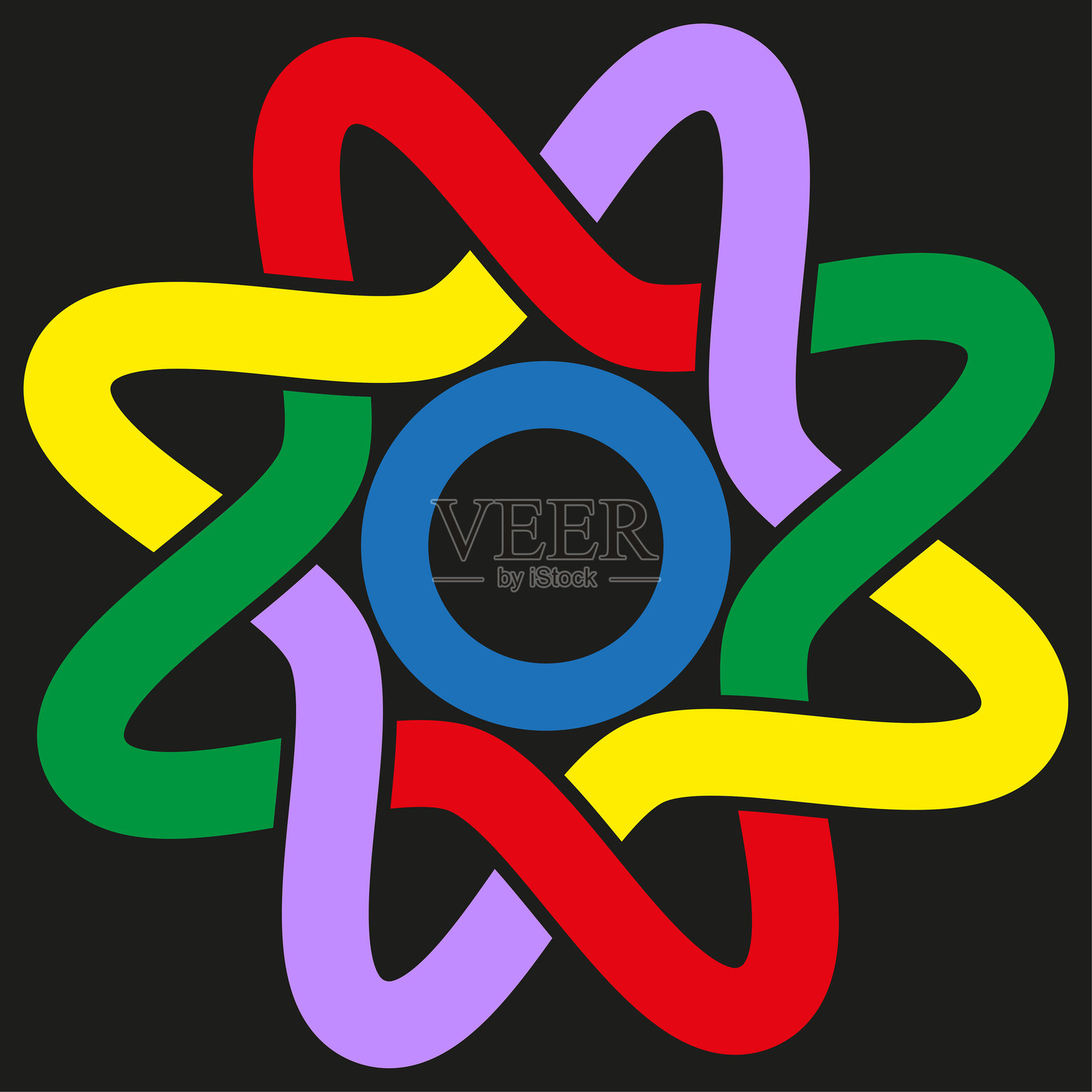 彩色花朵形状。矢量绽放符号。多色花瓣形态。抽象弯曲图标。插画图片素材