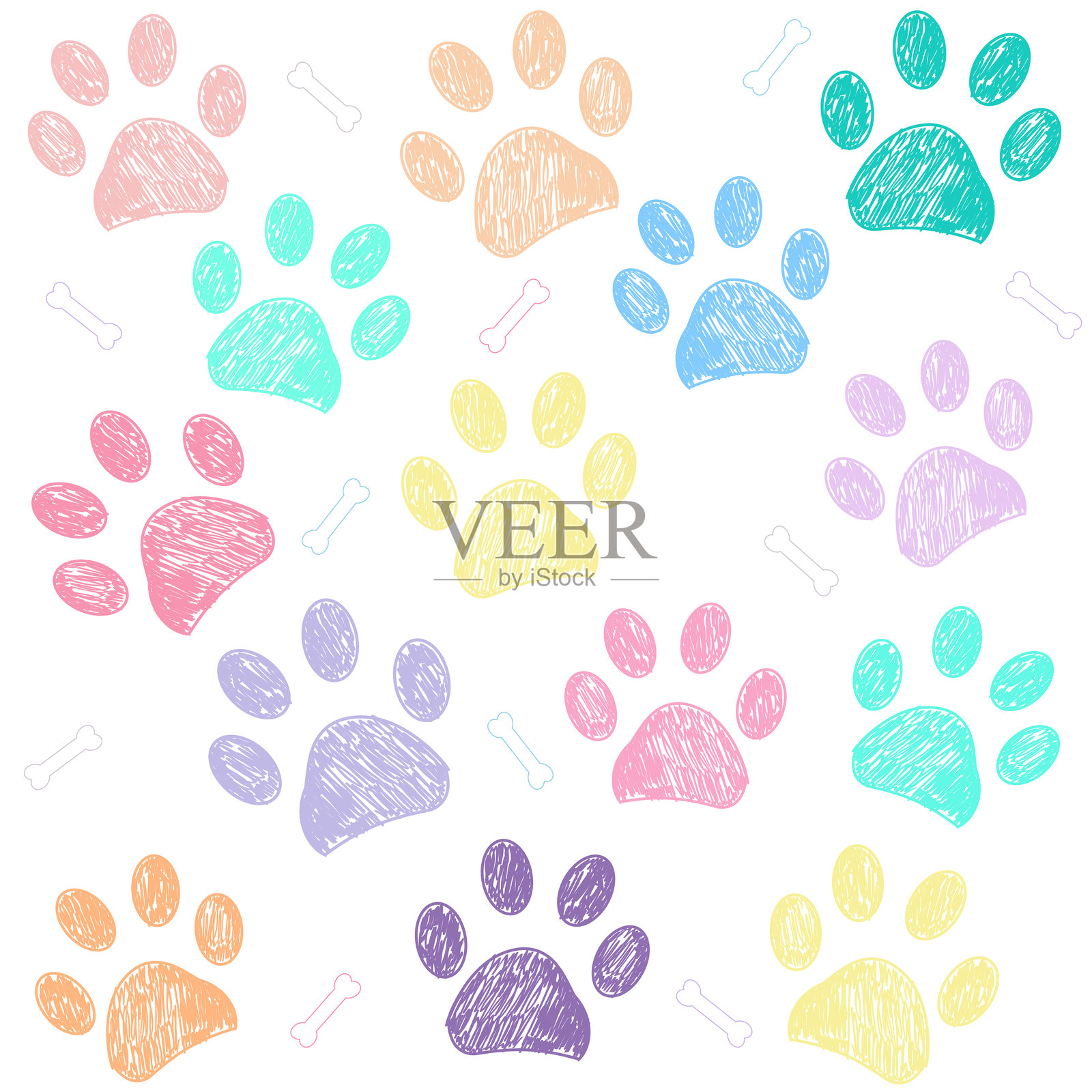 彩虹色。多彩的爪印背景插画图片素材