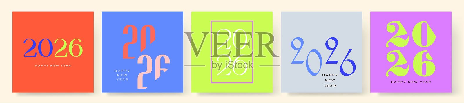 2026新logo文字设计集。素材插画。2026年日历、海报、传单、横幅的Logo概念。现代日历、邀请函、贺卡设计。插画图片素材