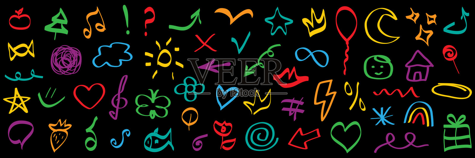 丰富多彩的涂鸦形状集合。插画图片素材