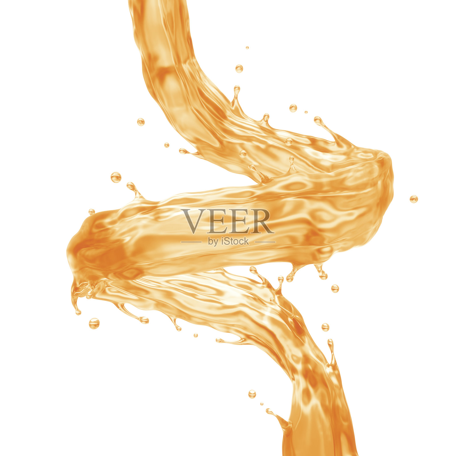 橙汁或油在白色背景上呈螺旋状,液体飞溅设计元素,包含剪贴路径,3D渲染照片摄影图片