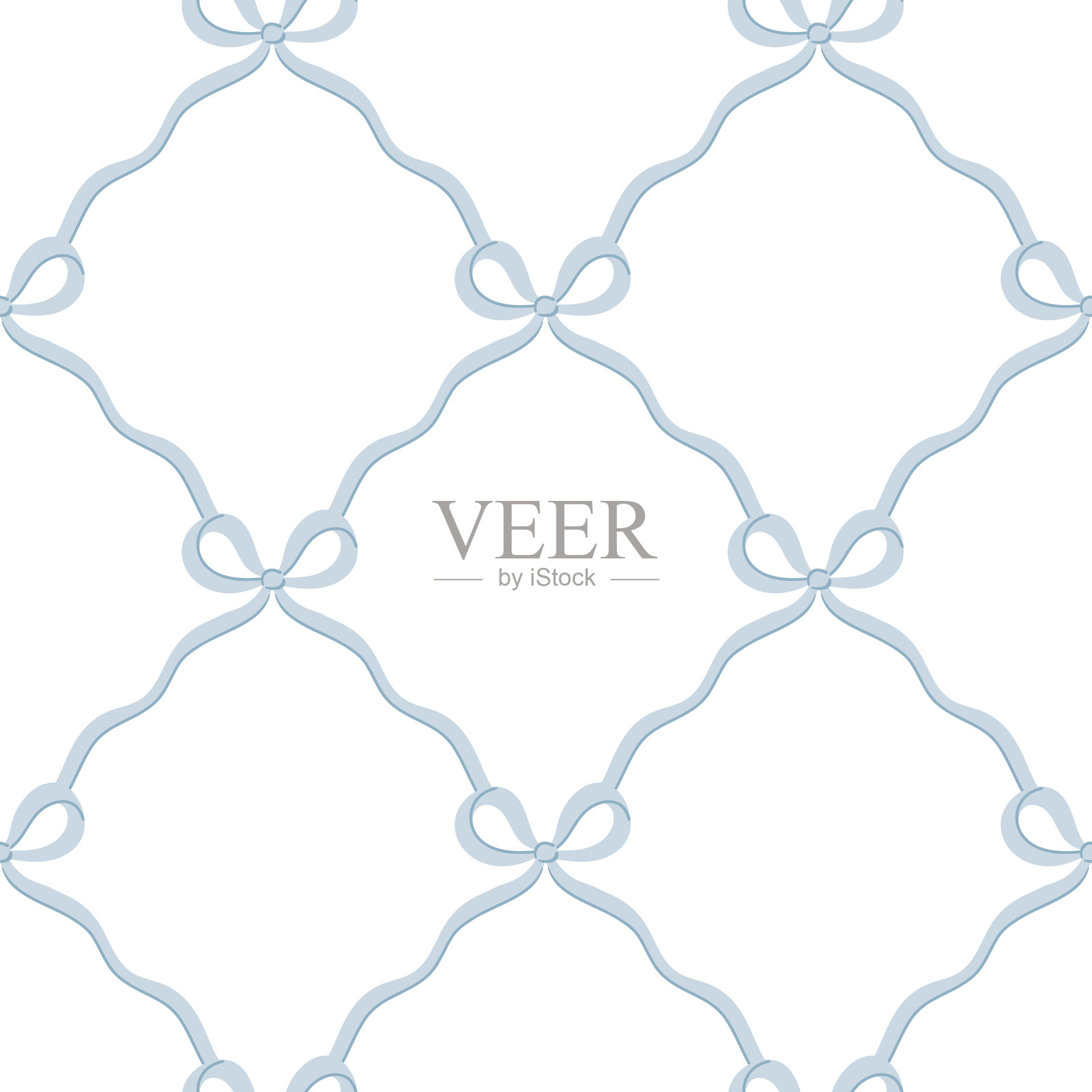 带有浅蓝色丝带和蝴蝶结的无缝矢量图案插画图片素材