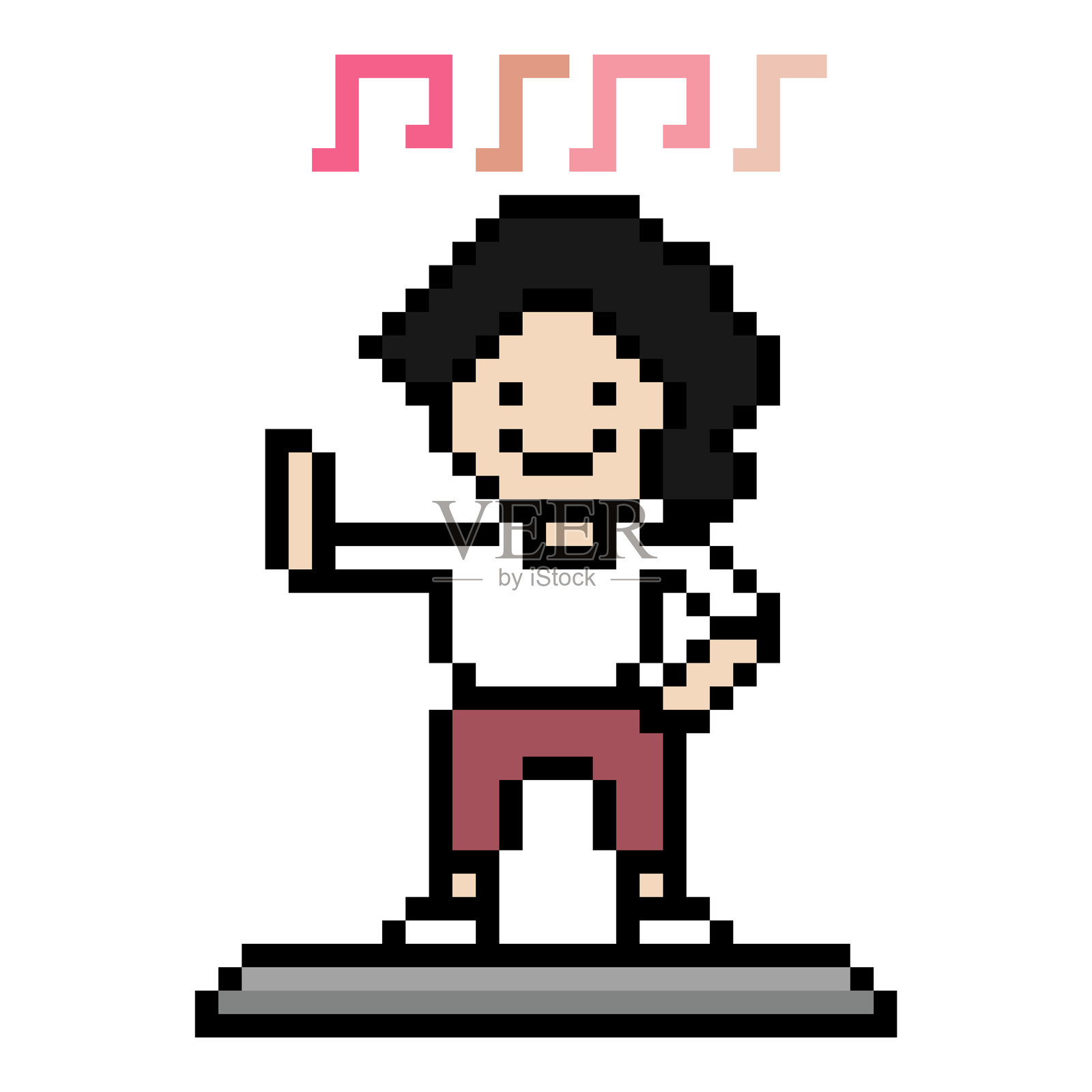 卡通像素艺术风格的女性舞者,正在进行舞蹈训练,体现了生活方式、音乐和游戏元素,适合作为装饰,8位像素风格。插画图片素材