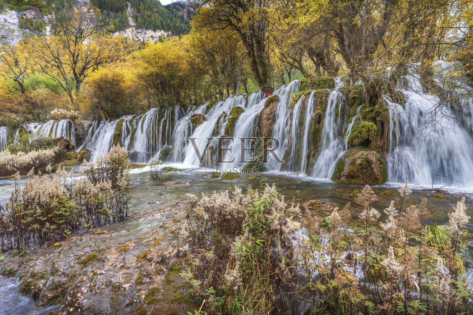 秋季中国四川九寨沟国家公园的美丽风景照片摄影图片