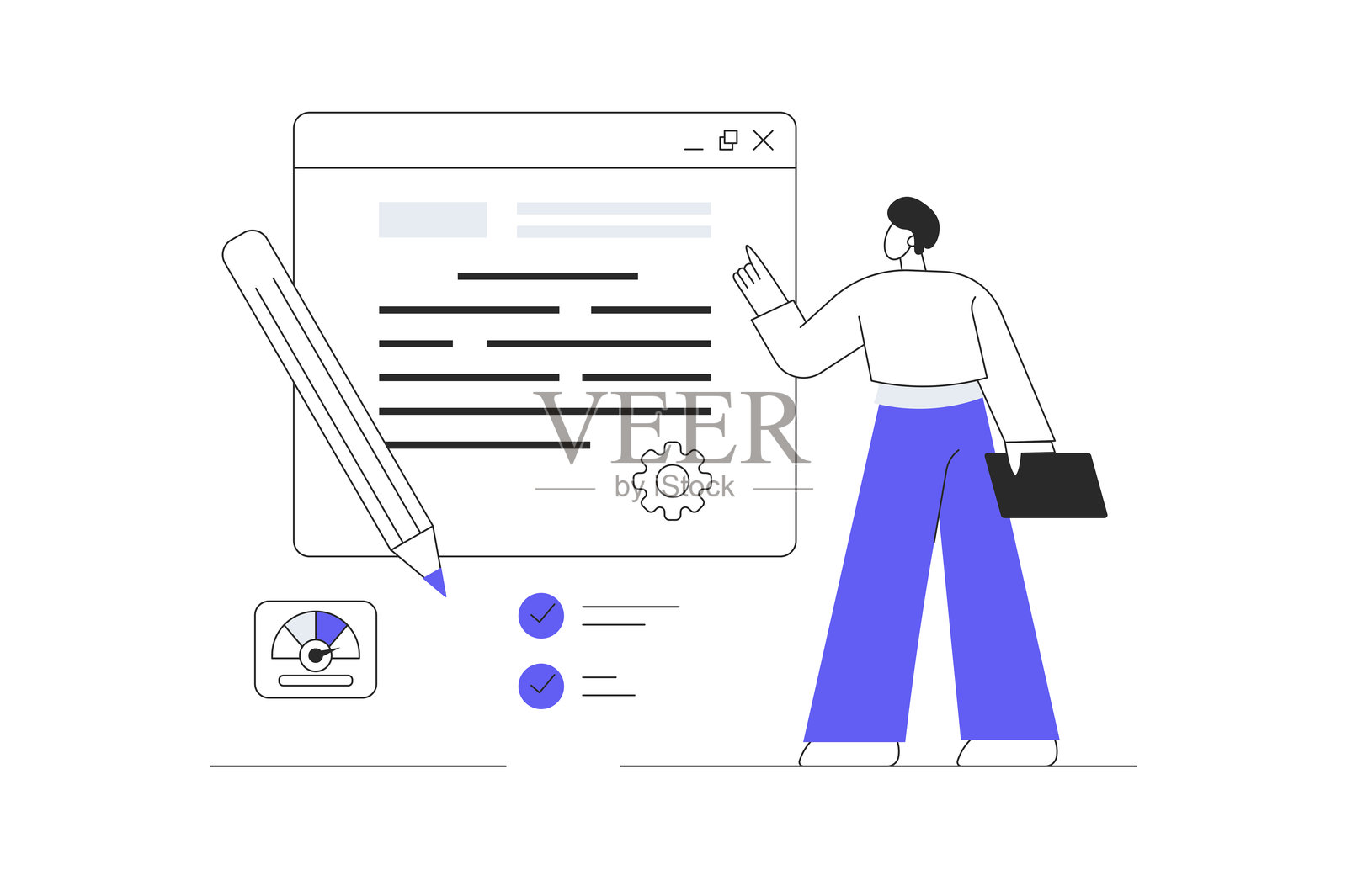 在线协议,数字签名,智能合约在线。男子在网页上阅读并签署合同条款。扁平卡通矢量插图,图标,时尚抽象设计着陆页网站插画图片素材