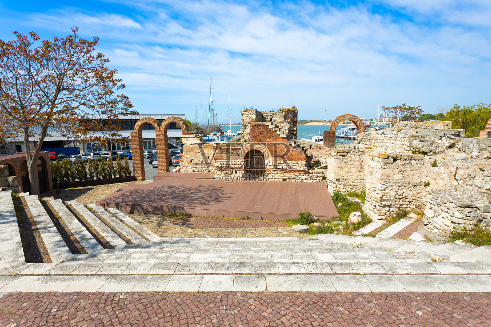 保加利亚内塞伯尔的古老剧院或露天剧场照片摄影图片