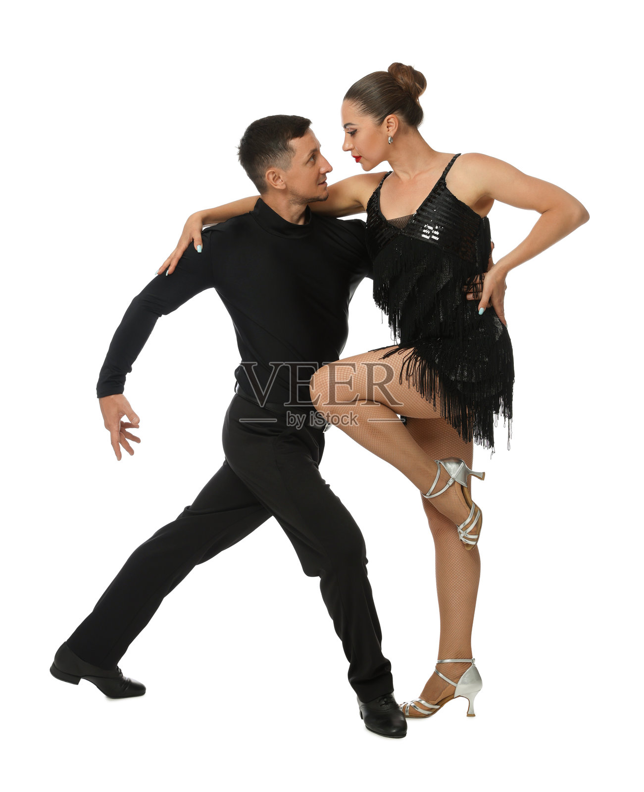 一对专业舞者在白色背景下照片摄影图片