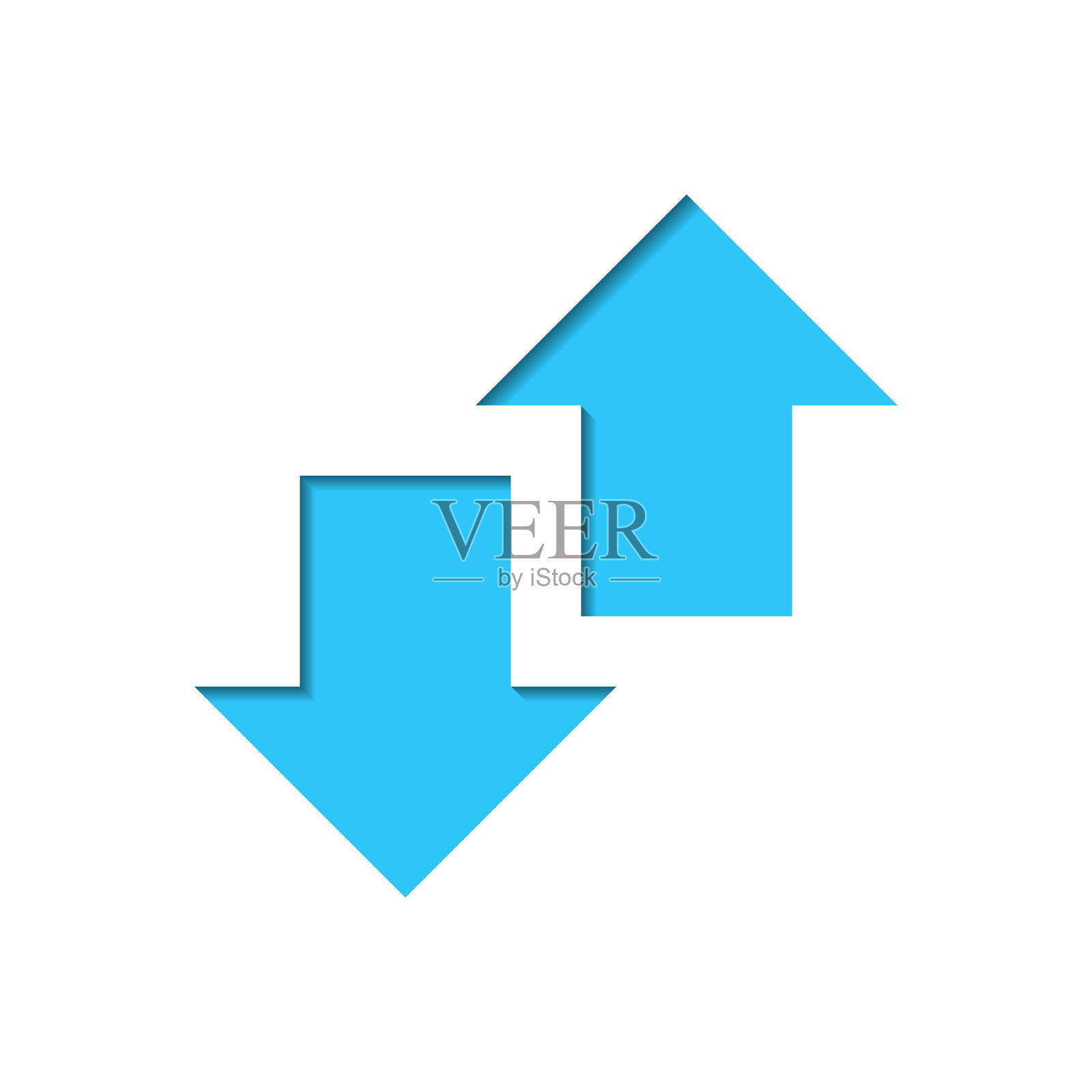 上下箭头图标,在白色纸张上剪裁,背景为蓝色插画图片素材