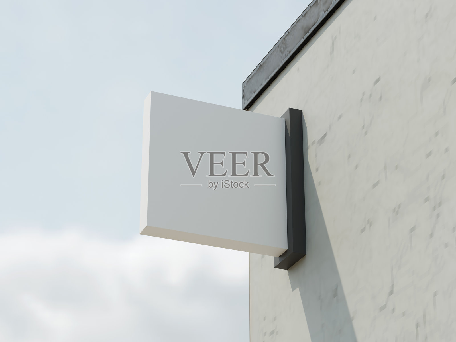 悬挂的商店招牌模型,带有纹理墙壁、阴影和环境光照片摄影图片