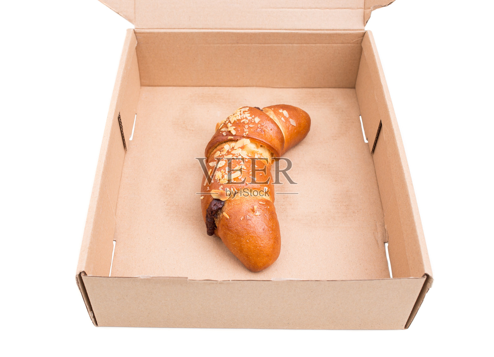 纸盒里的美味巧克力可颂照片摄影图片