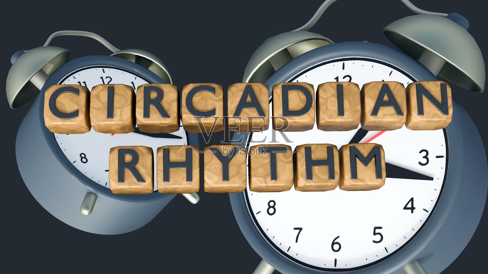 复古风格的闹钟和“昼夜节律”字样照片摄影图片