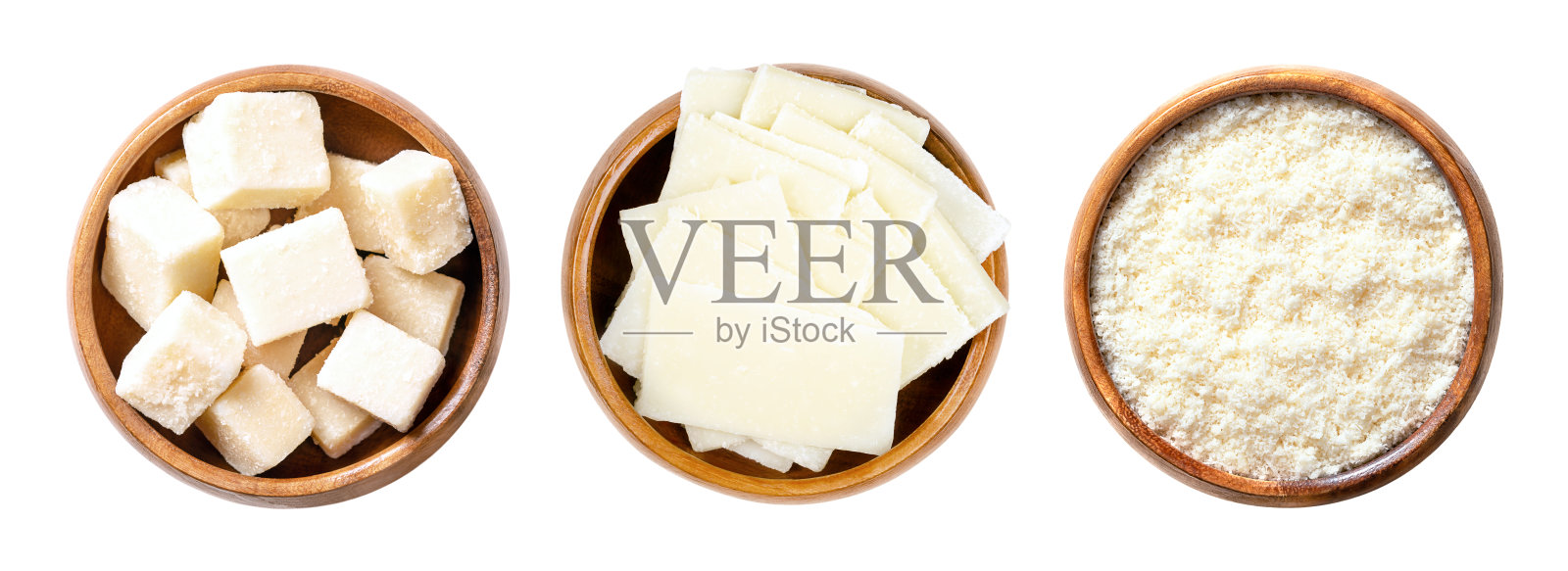 格拉纳帕达诺奶酪,意大利硬质奶酪,盛放在木碗中照片摄影图片