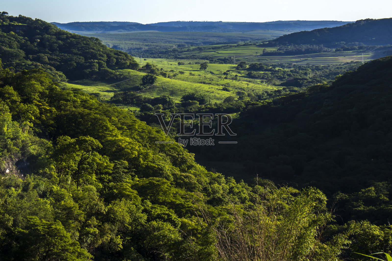 郁郁葱葱的山谷中令人惊叹的悬崖地貌照片摄影图片