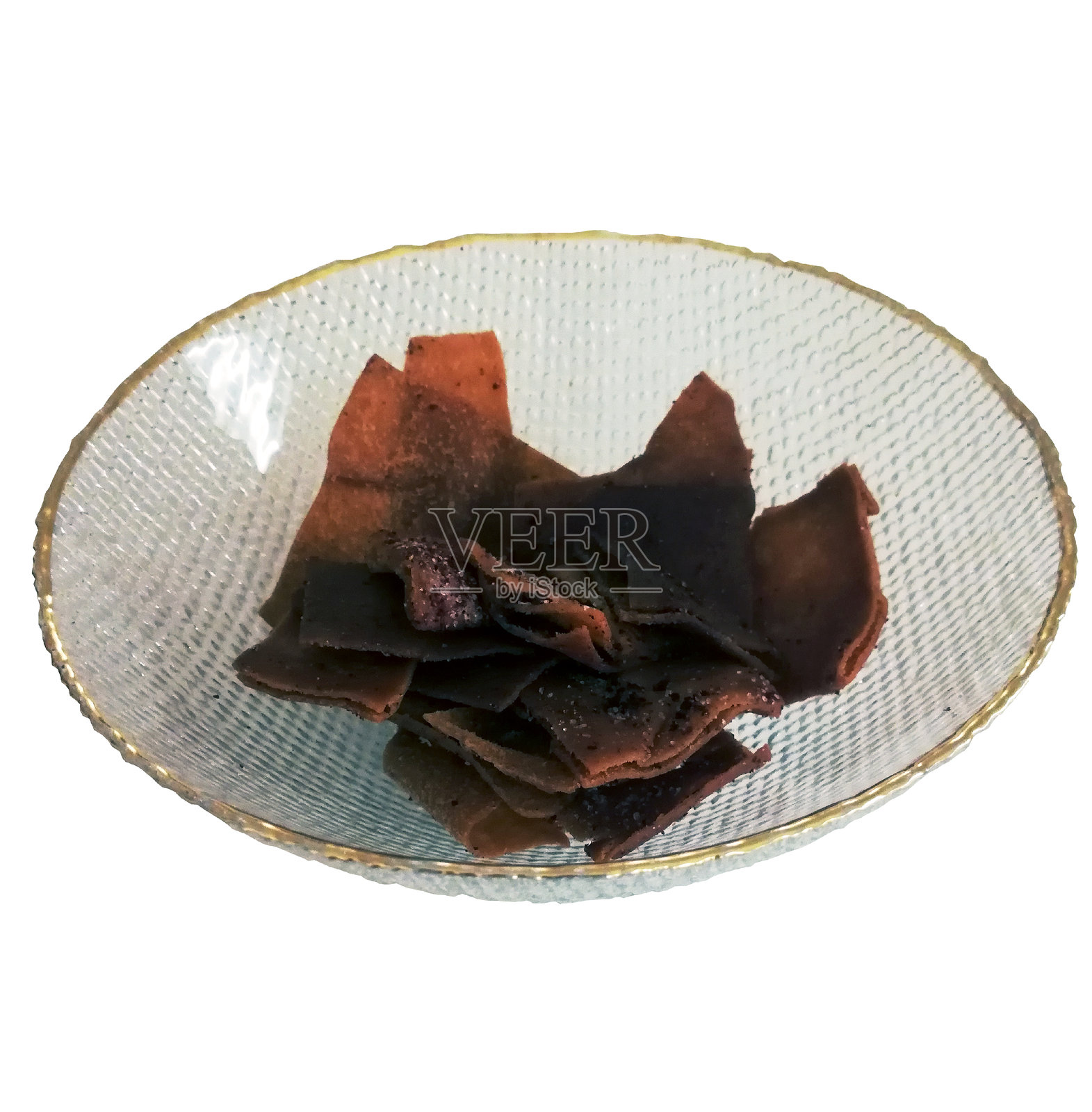 带棕色碎片的玻璃花瓶,孤立的照片摄影图片