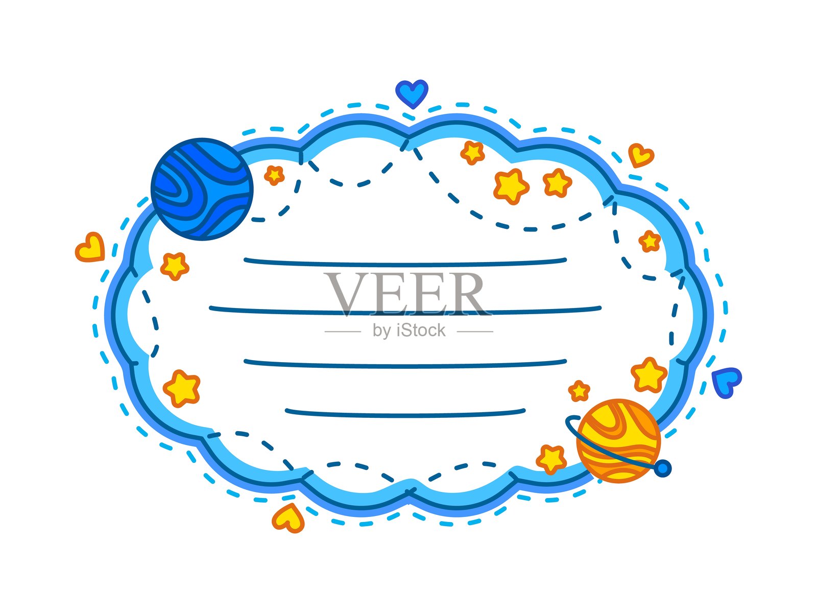 天空云彩和宇宙椭圆形相框,儿童备忘录插画图片素材