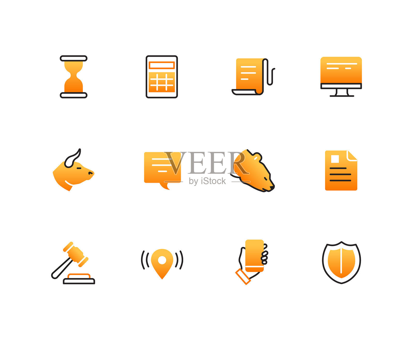 商业与金融 - 一组线条设计风格图标插画图片素材