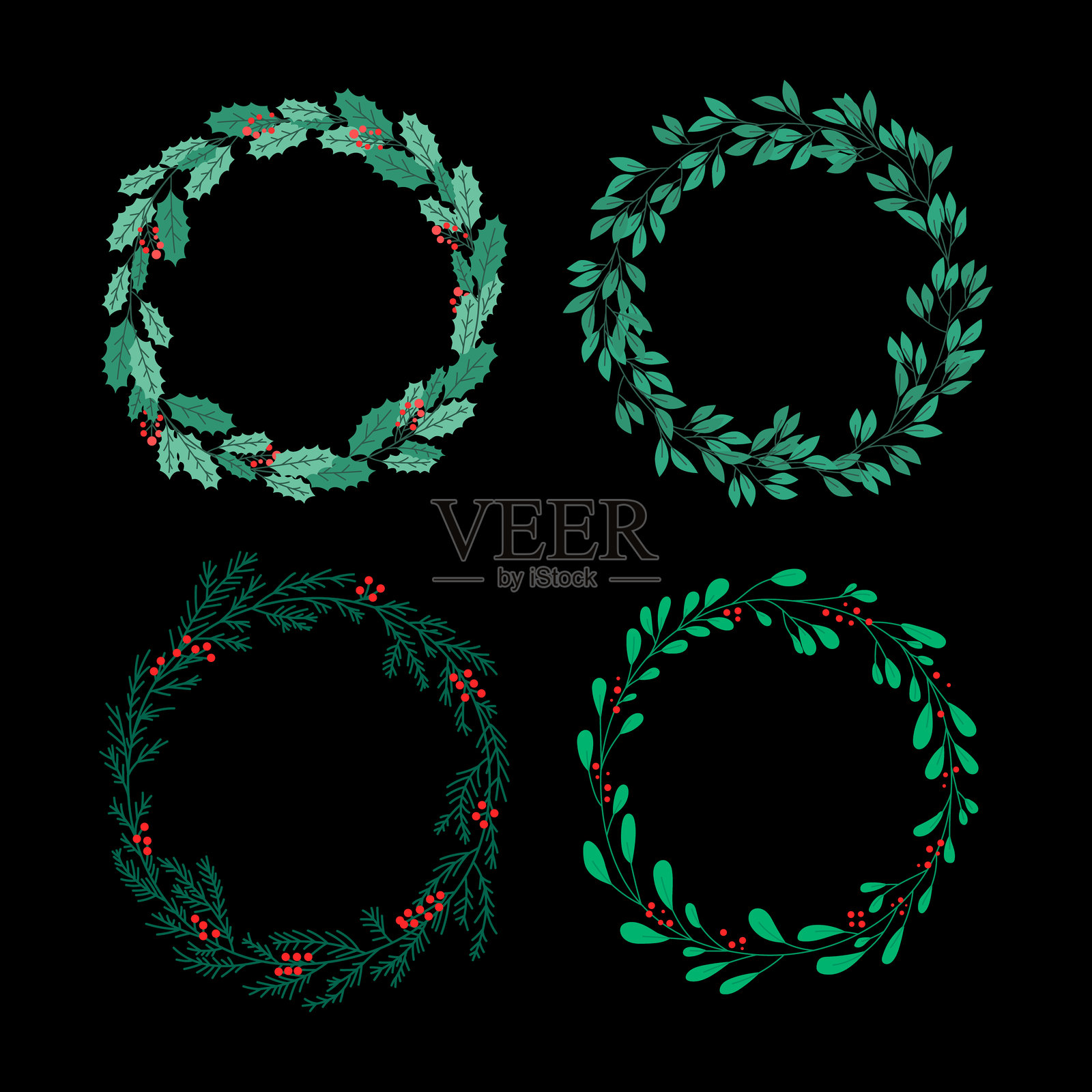 冬季节日花环组合,圣诞活动装饰框插画图片素材