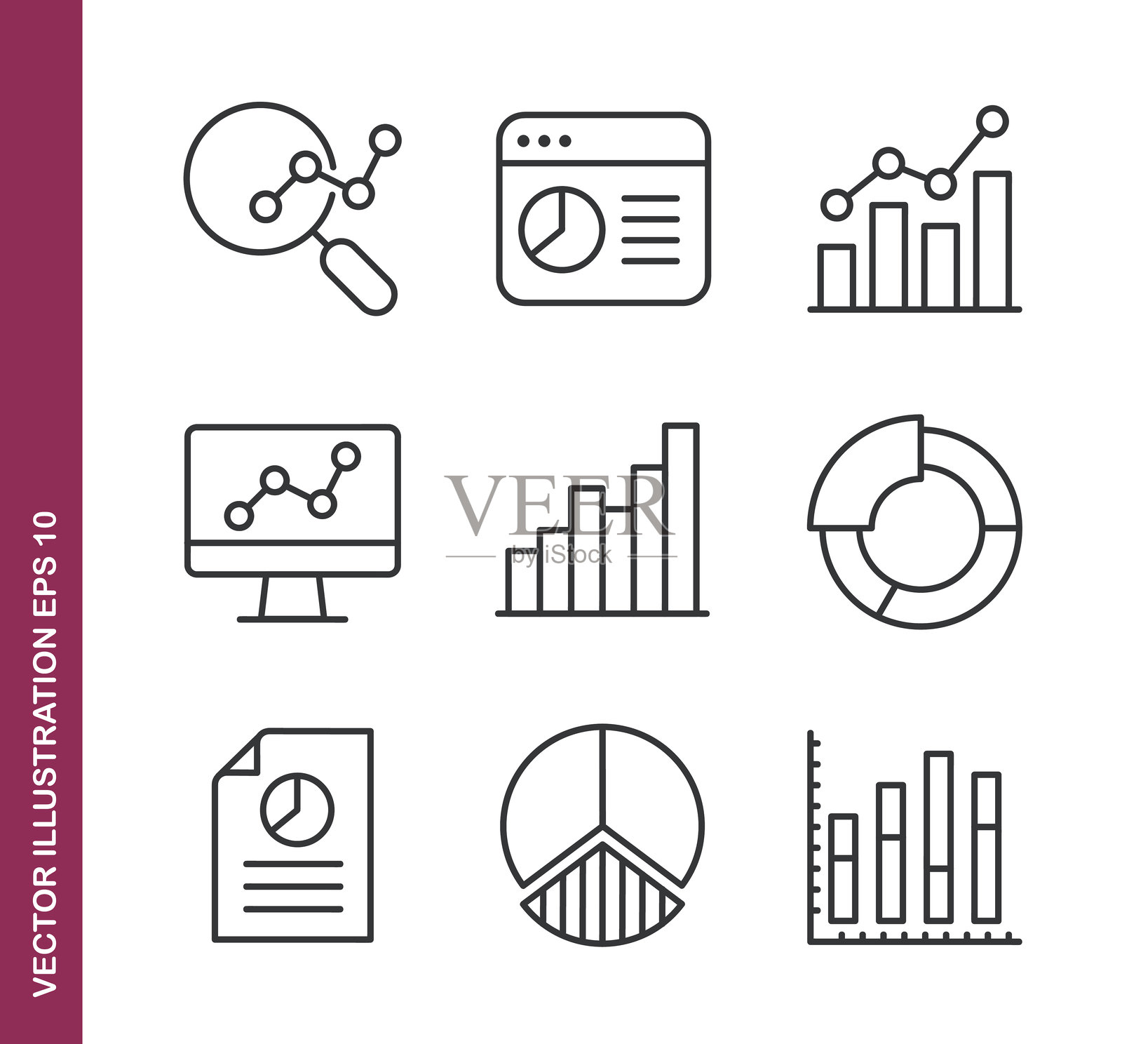 统计折线图图标 - 微型合集和可编辑描边系列图标插画图片素材
