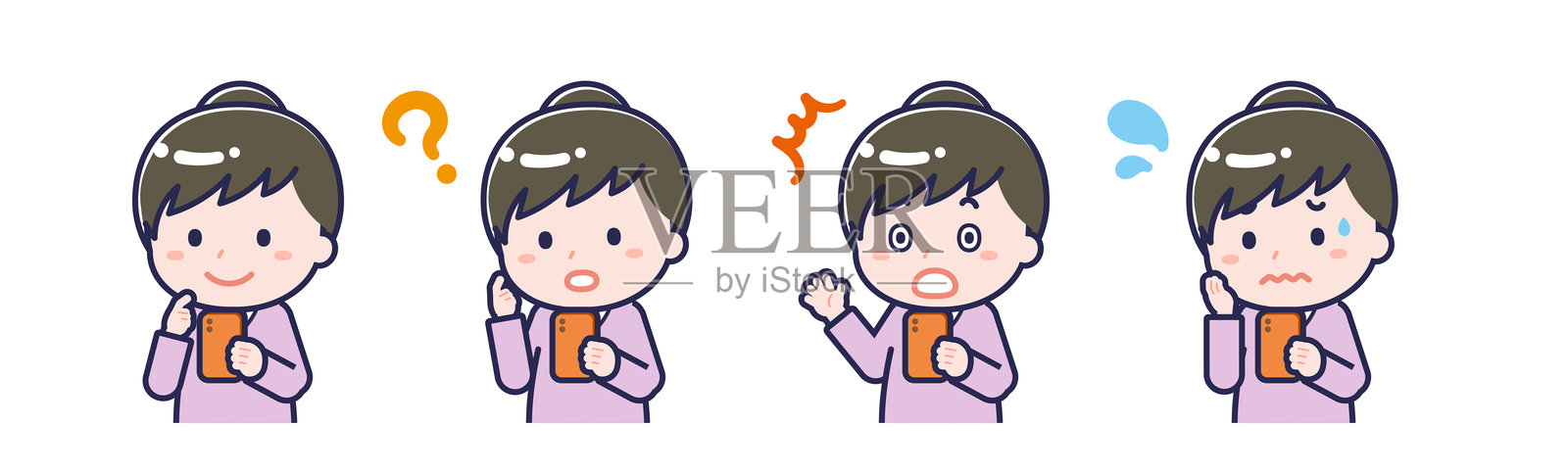 身着便服的成年女性正在使用智能手机插画图片素材