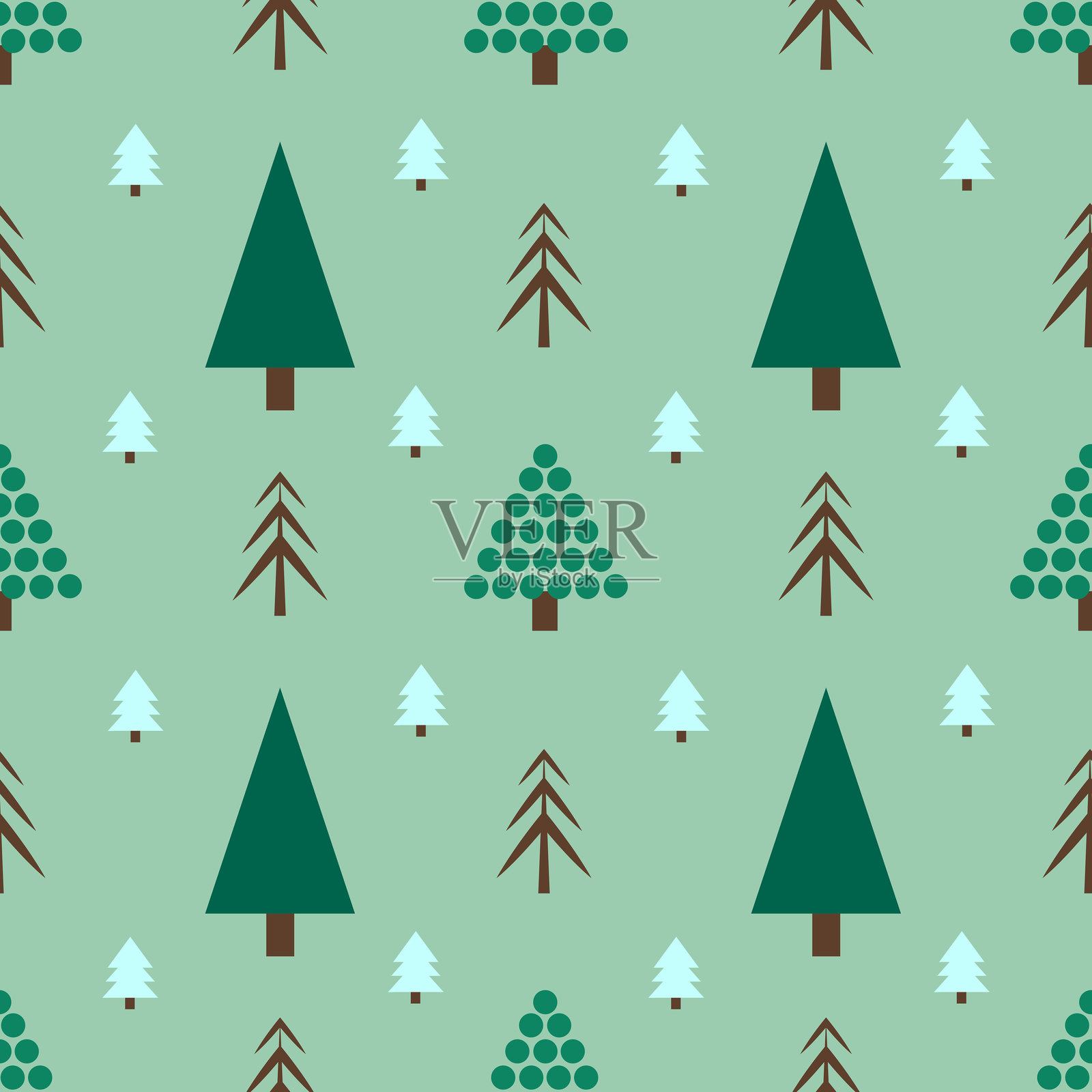 绿色背景上的抽象圣诞树无缝图案插画图片素材