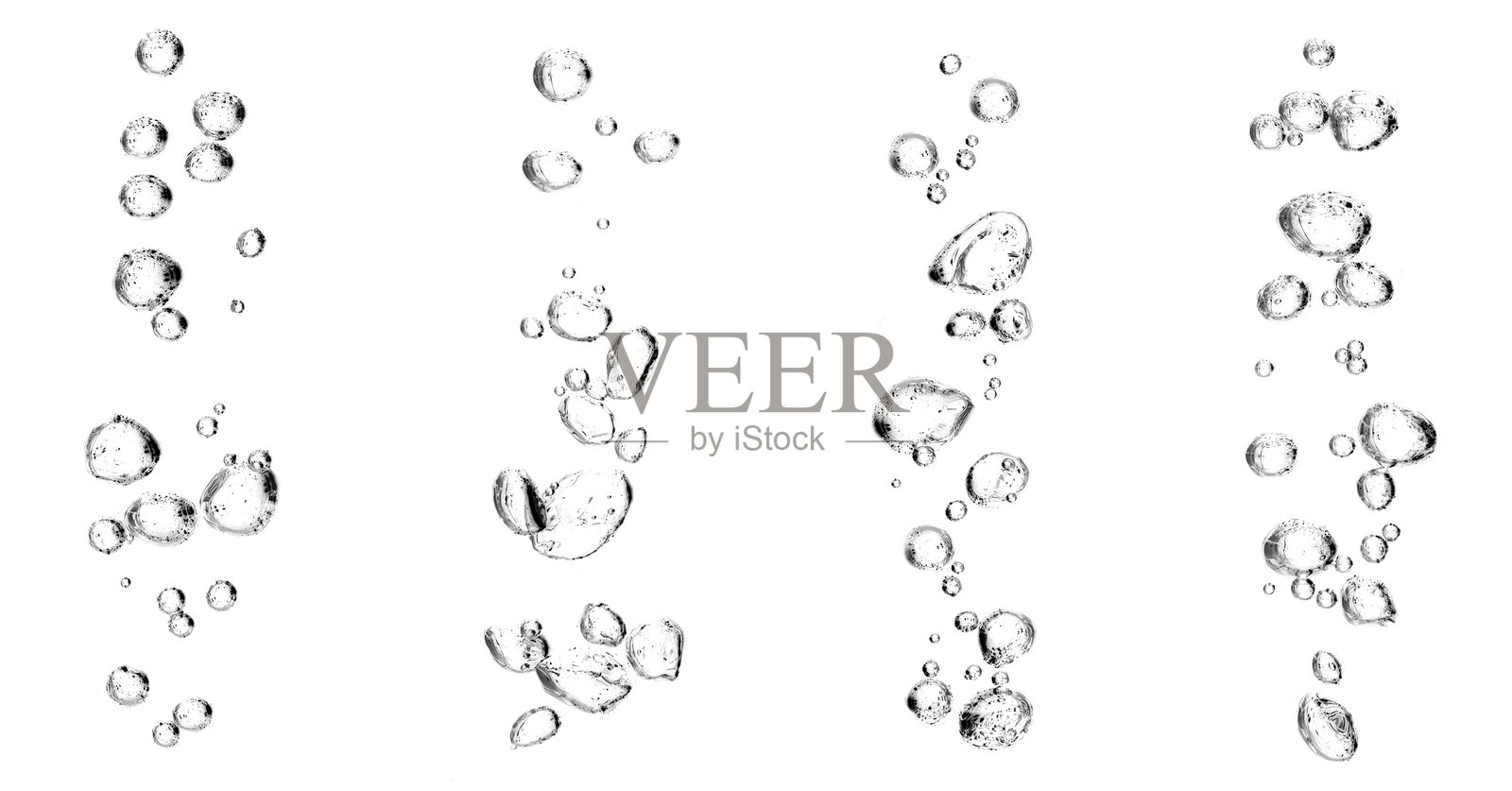 垂直的水珠线条漂浮在明亮的白色背景上,形成干净的抽象纹理,非常适合用于保湿主题、美容设计、科学视觉效果、产品广告等。照片摄影图片